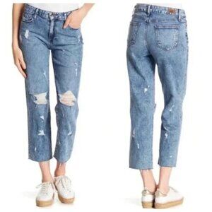 Paige Monica Jeans denim Straight Leg Frayed Hem Westlyn Distressed Size 27